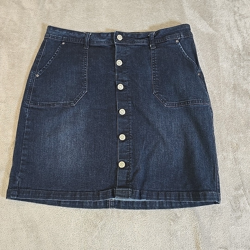 Kensie Jean Skirt Womens 30 Blue Denim A-Line Teens Front Buttons Pockets Casual
